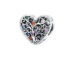 Levensboom multi zirconia hart bedel | bedels voor armband | tree of life bead | Zilverana | geschikt voor alle bekende merken | 925 zilver | moederdag