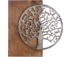Levensboom muurdecoratie mangohout en aluminium - 4x45x45