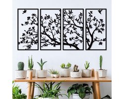 Levensboom Muurkunst Decoratie - Metalen Wanddecoratie Paneel voor Tuin, Thuis en Woonkamer - 4 Panelen - Geschenk - Slaapkamer - 60x30 cm.