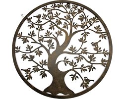 Levensboom Tree of Life HS92 wanddecoratie Rond Industrieel Muurdecoratie metaal - lifetree – blik – diameter 51 cm, dikte 2 mm, rand 8 mm.