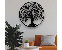 Levensboom Tree of Life modern deco muurdecoratie - Wanddecoratie - Zwart - Houten art - Muurdecoratie - Line art - Wall art - Bohemian - Wandborden - Woonkamer - 50x50 cm - kerst - kerstcadeau - wandecoratie woonkamer - kerstgeschenk