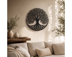 Levensboom - Tree of Life - Wanddecoratie - Levensboom hout - Muurdecoratie - Woonkamer - Zwart - Yoga - Valentijn decoratie - Moederdag cadeautje - Moederdag - Wanddecoratie buiten - Tree of life wanddecoratie - Levensboom wanddecoratie