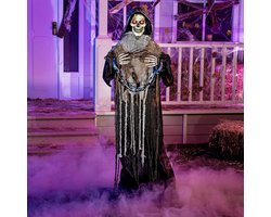 Levensgrote Griezelige Magere Hein Met Lichtgevende Ogen & Ketting – Geluidsgeactiveerde Halloween Decoratie Voor Binnen En Buiten