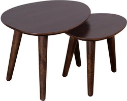 Lewis & Loft Salontafel Lela - Driehoekig - FSC®-gecertificeerd mangohout - Walnoot bruin - Set van 2