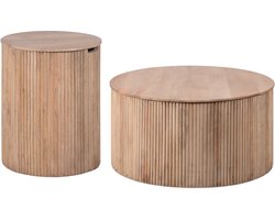 Lewis & Loft Salontafel set Lonne - FSC Mangohout - Ø40 cm - Ø70 cm - Met opbergruimte - Naturel - Set van 2