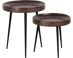 Lewis & Loft Salontafels Luus - Mangohout - Metaal - Rond - Walnoot bruin - Klein en groot - Set van 2