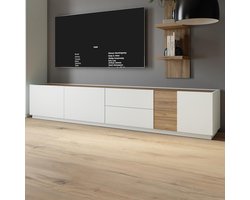 Lewisville Luxe Modern TV-Meubel 240 cm Secret Grey & Valencia Eiken Design met 3 Deuren en 2 Lades – Lowboard Woonkamer Opbergkast 239,4 x 50,4 x 41 cm