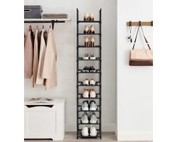 Lexium Schoenenrek - Opbergen van Schoenen -Schoenenbank 1Lexium Schoenenrek - Opbergen van Schoenen - Schoenenbank 10 niveaus - Open Schoenenkast - Industrieel - Waterafstotende Stoffen Planken - Smal en Hoog - 33 x 33 x 173 cm - Metalen Frame Zwart