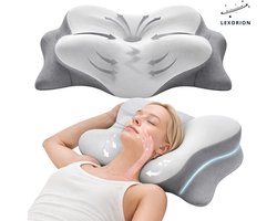 Lexorion Butterfly Flex - Verstelbaar Traagschuim Nekkussen - Ergonomisch Hoofdkussen - Cervicaal Ondersteuningskussen - Voor Zij- en Rugslapers