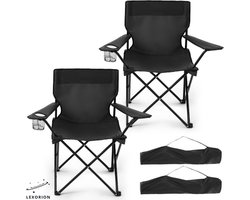 Lexorion Campingstoel - Kampeerstoel - Campingstoelen Set van 2 - Opvouwbaar Campingstoel - Strandstoel - Draagvermogen 120 kg - Klapstoel - Vouwstoel - Camping - Kamperen - Visstoel - Klapstoelen - Festival Stoel - Zwart