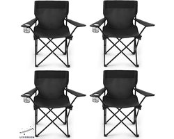 Lexorion Campingstoel - Kampeerstoel - Campingstoelen Set van 4 - Opvouwbaar Campingstoel - Strandstoel - Draagvermogen 120 kg - Klapstoel - Vouwstoel - Camping - Kamperen - Visstoel - Klapstoelen - Festival Stoel - Zwart