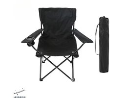 Lexorion Campingstoel - Kampeerstoel - Opvouwbaar Campingstoel - Strandstoel - Draagvermogen 120 kg - Klapstoel - Vouwstoel - Camping - Kamperen - Visstoel - Klapstoelen - Festival Stoel - Zwart
