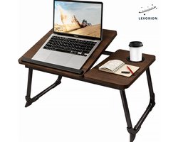 Lexorion ComfortDesk - Laptoptafel voor Bed & Bank - Verstelbaar 4-Niveaus Kantelblad - Opvouwbaar & Draagbaar - Met Bekerhouder - Donkerbruin