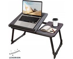 Lexorion ComfortDesk - Laptoptafel voor Bed & Bank - Verstelbaar 4-Niveaus Kantelblad - Opvouwbaar & Draagbaar - Met Bekerhouder - Zwart