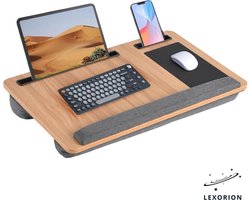 Lexorion Elite Laptoptafel – Bedtafel – Ergonomische Schoottafel met Muismat & Polssteun – Draagbare Lapdesk voor Bed & Bank – 55,5x34x6,5cm – Laptoptafel Bijzettafel – Walnoot