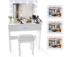 Lexorion Elite - Make Up Tafel - Kaptafel met LED Spiegel - 1 Grote Lade - Touchscreen Verlichting - Stopcontact - Wit - Bureau & Make-up Hoek