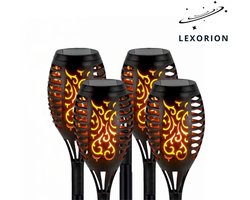 Lexorion Flamma - Solar Tuinfakkels - 4 stuks - 50 cm - Warme LED Vlam Effect - Zonne-energie Tuinverlichting - Waterdicht & Snoerloos - Buitenlampen voor Tuin, Pad & Kerstdecoratie