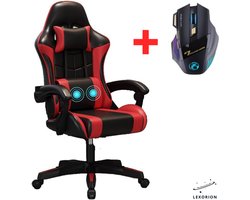 Lexorion Gaming Stoel – Ergonomische Gaming Chair – Inclusief RGB Gamingmuis – Verstelbaar – Lederen Gamestoel – 136 kg – Rood– Bureaustoel