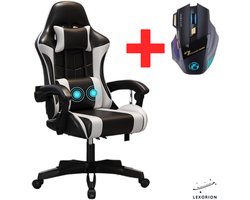 Lexorion Gaming Stoel – Ergonomische Gaming Chair – Inclusief RGB Gamingmuis – Verstelbaar – Lederen Gamestoel – 136 kg – Wit– Bureaustoel