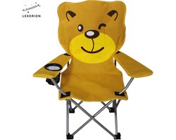Lexorion Kinder Campingstoel met Dierenmotief – Opvouwbare Klapstoel met Bekerhouder & Draagtas voor Tuin, Camping en Picknick – Bruin