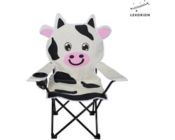 Lexorion Kinder Campingstoel met Dierenmotief – Opvouwbare Klapstoel met Bekerhouder & Draagtas voor Tuin, Camping en Picknick – Wit