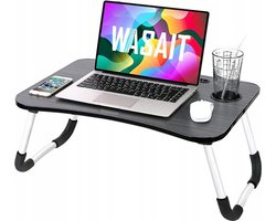 Lexorion Laptoptafel – Bedtafel – Kantelbare Laptoptafel – Opvouwbare Laptop Tafel met Bekerhouder – 60x40x26cm – Laptoptafel Bijzettafel – Zwart