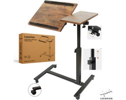 Lexorion Laptoptafel met Wielen – Verstelbare Bedtafel & Bijzettafel – Kantelbaar Tafelblad – Hoogte Verstelbaar – Ergonomisch Ontwerp – Houtkleur