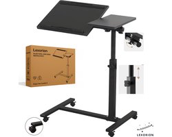 Lexorion Laptoptafel met Wielen – Verstelbare Bedtafel & Bijzettafel – Kantelbaar Tafelblad – Hoogte Verstelbaar – Ergonomisch Ontwerp – Zwart