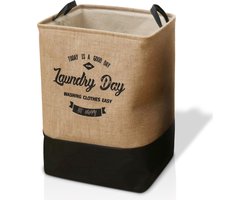 Lexorion Laundry Day - Wasmand - Opvouwbare Wasmand - 80 L Wasmand - Klassieke Engelse Stijl voor Wasgoed - Voor Speelgoed en Dekens - Milieuvriendelijke - Kunstleren Handvatten - Rubberen Onderkant - 100% Katoen - Zwart - 40x40x50 cm