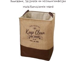 Lexorion Laundry Day - Wasmand - Opvouwbare Wasmand - 80 L Wasmand - Klassieke Engelse Stijl voor Wasgoed - Voor Speelgoed en Dekens - Milieuvriendelijke - Kunstleren Handvatten - Rubberen Onderkant - 100% Katoen - Bruin - 40x40x50 cm