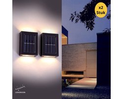 Lexorion Nova - Solar Wandlamp - 2 Stuks - Tuinverlichting op Zonne-energie - LED Buitenlamp - Wandlamp - Warm Wit Licht - Waterdicht - Solar Tuinlamp voor Muur, Pad, Terras & Tuin