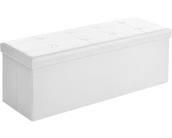 Lexorion Relax - Zitbank - Zitbank Met Opbergruimte - Kist Met Deksel - Opvouwbaar Zit Meubel - Ruimtebesparend Zitbank - 120 Liter Inhoud - Stabiel Tot 300 Kg - Wit - 98 x 38 x 38 cm