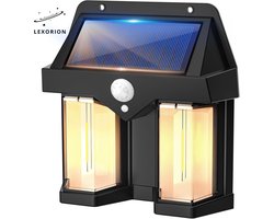 Lexorion Solar Wandlamp - Buitenverlichting - Solar Tuinverlichting - Warm Wit - Buiten op Zonne Energie - Sfeerverlichting - IP65 Weerbestendig - LED Lampjes Tuin Wandlampen - Zwart
