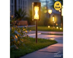 Lexorion Soluna Solar Tuinverlichting - 8 Stuks - Zandlopervorm - Warm Wit Licht - IP44 Waterdicht - Auto Aan/Uit - Energiebesparende Buitenlampen voor Tuin, Pad & Terras