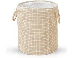 Lexorion Terra - Wasmand - Wasmand Inklapbaar - Opvouwbare Wasmanden - 35 cm x 40 cm - Stijlvolle en Ruimtebesparende Wasmand voor Optimale Wasorganisatie - Engelse Stijl Wasmanden - Beige met Wit Ruitpatroon