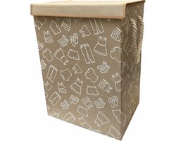 Lexorion Waskist - Wasmand - Wasmand met Deksel - Handige Handvatten - Crème - 75L - 30x42x56 cm
