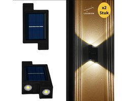 Lexorion Zeno - Solar Wandlamp - 2 Stuks - Tuinverlichting op Zonne-energie - LED Buitenlamp - Wandlamp - Warm Wit Licht - Waterdicht - Solar Tuinlamp voor Muur, Pad, Terras & Tuin