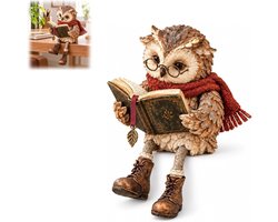 Lezende Uil Ornament, Leuke Boekenplank Decoratie voor Kleine Lezers (1 stuk) Retro boekenplank ornament in landelijke stijl met bril en bungelende pootjes, ideale decoratie voor boekenliefhebbers en thuiskantoren.