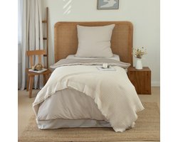 L&G - %100 Katoen Bedsprei 170 x 220 cm – Wafel Sprei - Plaid – quilt - WafelDeken - bedsprei 1 persoonsbed- Dekentje voor op de bank - Optimus Licht Crème