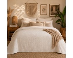 L&G - %100 Katoen Bedsprei 220 x 240 cm – 2-Persoons Bedsprei - Sprei - Plaid – quilt - Deken - Manu Creme