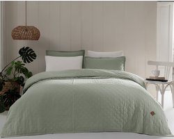 L&G - %100 Katoen Bedsprei 220 x 240 cm – 2-Persoons Bedsprei - Sprei - Plaid – quilt - Deken - Manu Groen