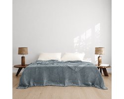 L&G - %100 Katoen Bedsprei 220 x 240 cm – Wafel Sprei - Plaid – quilt - WafelDeken - 2-Persoons Bedsprei - Optimus Blauw