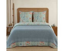 L&G - %100 Katoen Bedsprei 220 x 240 cm – Wafel Sprei - Plaid – quilt - WafelDeken - 2-Persoons Bedsprei - Optimus Blauw