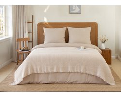 L&G - %100 Katoen Bedsprei 220 x 240 cm – Wafel Sprei - Plaid – quilt - WafelDeken - 2-Persoons Bedsprei - Optimus Naturel