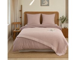 L&G - %100 Katoen Bedsprei 220 x 240 cm – Wafel Sprei - Plaid – quilt - WafelDeken - 2-Persoons Bedsprei - Optimus Rose
