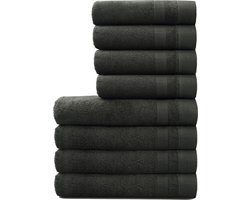 L&G - Badhandoeken Set - 8 delig - 4 Handdoeken 50x100 cm & 4 Badhanddoeken 70x140 cm - Badtextiel - 100% Katoen -Handdoeken Antraciet