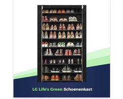 LG Life's Green Opvouwbare Schoenenkast - Schoenenopslag met 10 legplanken - Opbergkast - Stoffen Kledingkast - 80KG Draagvermogen - Zwart - 100 x 28 x 164 cm