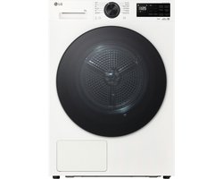 LG RHX5009TWB warmtepompdroger 9 kg met Dual Inverter Heat Pump voor gelijkmatig en energiezuinig drogen, Sensor Dry stopt automatisch bij droog, zelfreinigende condensor voor duurzaam rendement en ThinQ slimme bediening. Energieklasse B