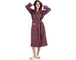 L&G - Unisex Sauna Badjas - 100% Katoen Badjas - L - Paars - Katoen wafel - Wafel Badjas dames - badjas met capuchon dames - Badjas dames en heren - L
