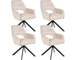 Liam Eetkamerstoel - Licht Taupe - Chenille Stof - Set Van 4 - Industrieel Design - Stijlvol en Comfortabel - Metalen Poten